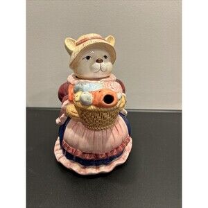 Vtg Cisco Torrance Mama Cat in dress Kitty Collectible Teapot Basket Of Fish